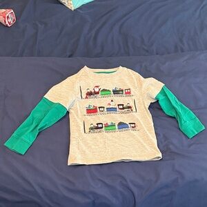 Kids Long-Sleeve Train Graphic Tee - Gray with Green Sleeves